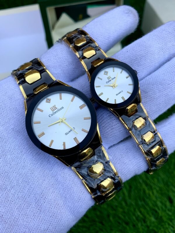 White Black Gold Couple Watch